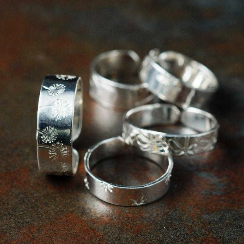 Contemporary handcrafted recycled stamped sterling silver stamped toe rings